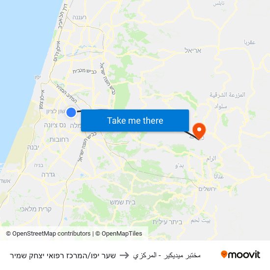 שער יפו/המרכז רפואי יצחק שמיר to مختبر ميديكير - المركزي map