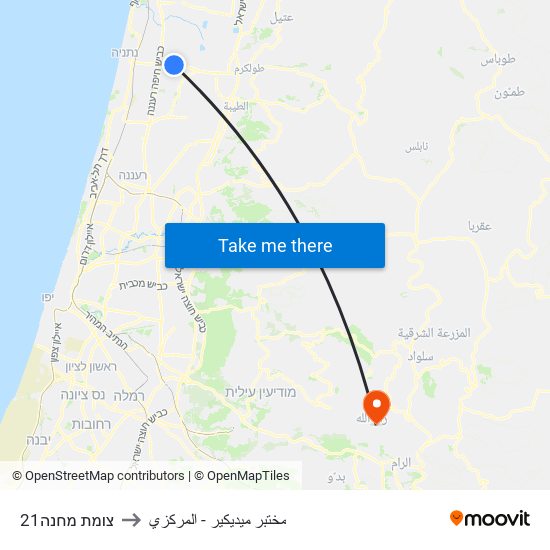 צומת מחנה21 to مختبر ميديكير - المركزي map