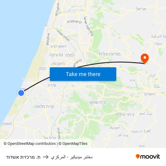 ת. מרכזית אשדוד to مختبر ميديكير - المركزي map