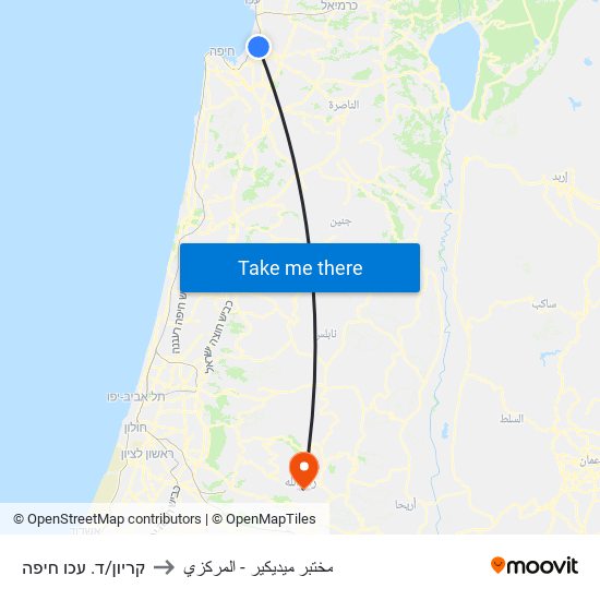 קריון/ד. עכו חיפה to مختبر ميديكير - المركزي map