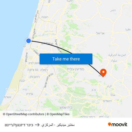 כיכר דיזנגוף/ריינס to مختبر ميديكير - المركزي map