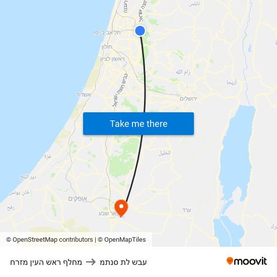 מחלף ראש העין מזרח to עבש לת סנתמ map