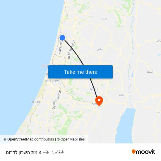 צומת השרון לדרום to المقاصد map