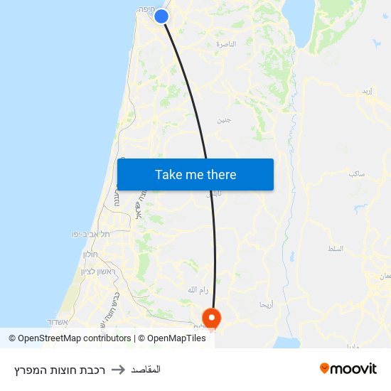 רכבת חוצות המפרץ to المقاصد map