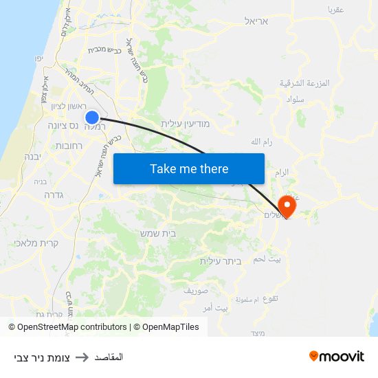 צומת ניר צבי to المقاصد map