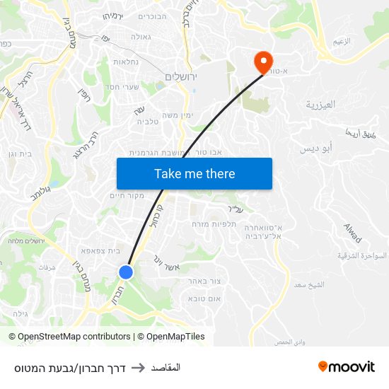 דרך חברון/גבעת המטוס to المقاصد map