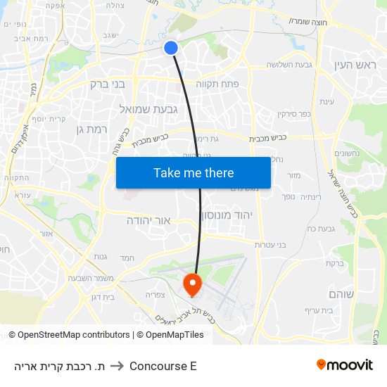 ת. רכבת קרית אריה to Concourse E map