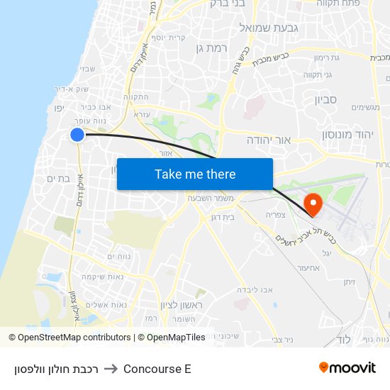 רכבת חולון וולפסון to Concourse E map