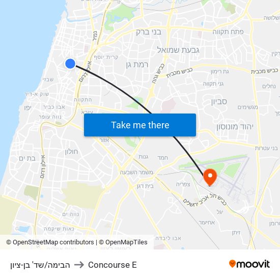 הבימה/שד' בן-ציון to Concourse E map