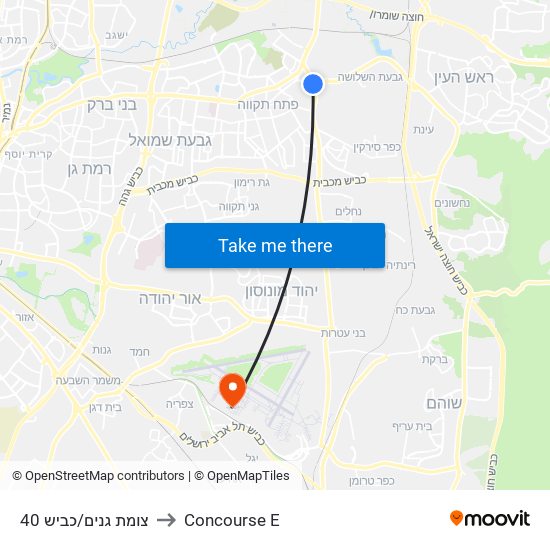 צומת גנים/כביש 40 to Concourse E map