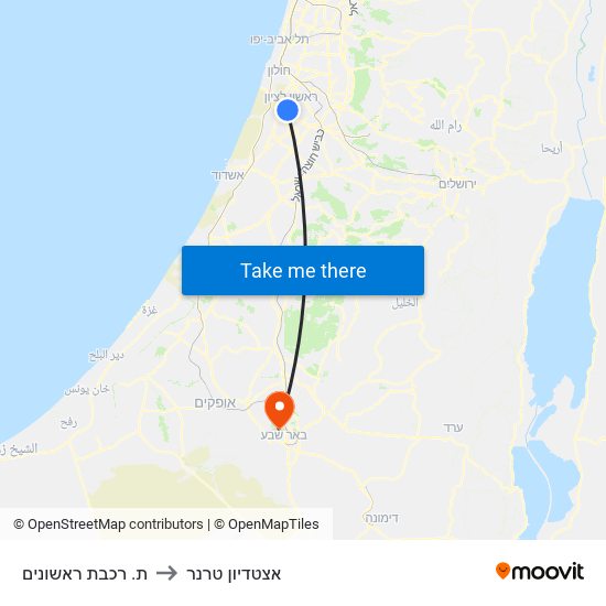 ת. רכבת ראשונים to אצטדיון טרנר map