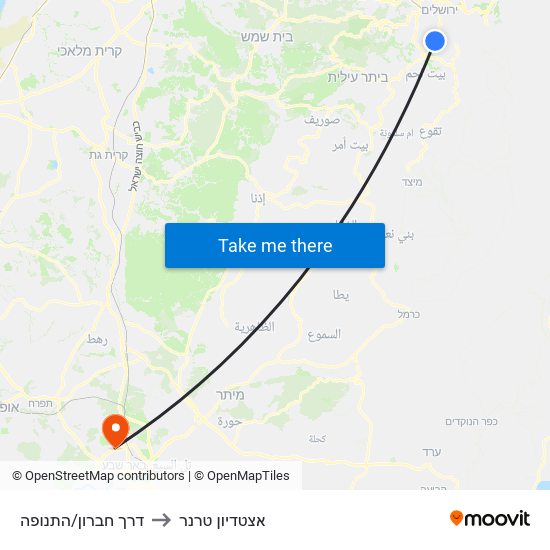 דרך חברון/התנופה to אצטדיון טרנר map