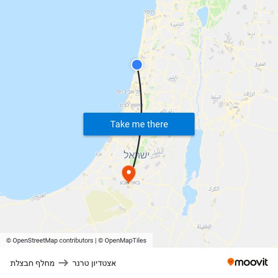 מחלף חבצלת to אצטדיון טרנר map