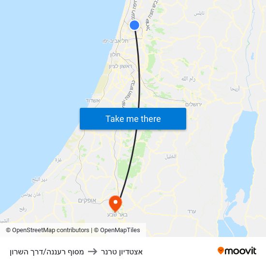 מסוף רעננה/דרך השרון to אצטדיון טרנר map