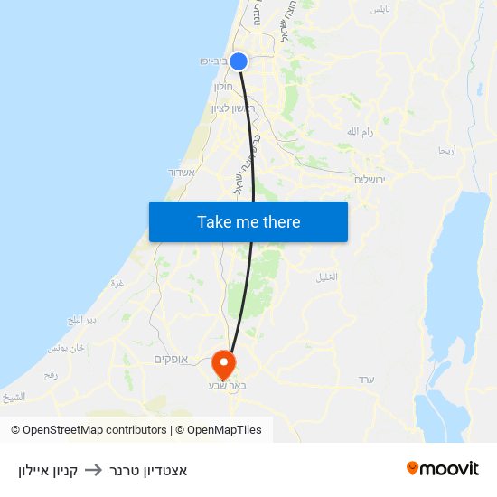 קניון איילון to אצטדיון טרנר map