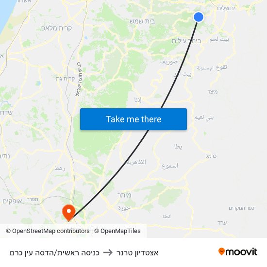 כניסה ראשית/הדסה עין כרם to אצטדיון טרנר map