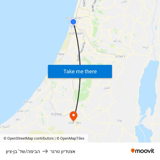 הבימה/שד' בן-ציון to אצטדיון טרנר map