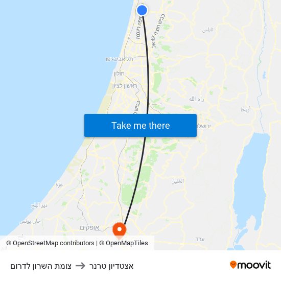 צומת השרון לדרום to אצטדיון טרנר map