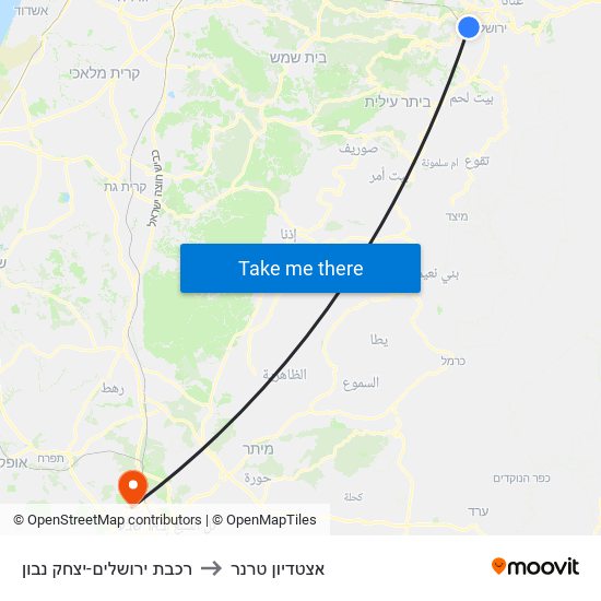 רכבת ירושלים-יצחק נבון to אצטדיון טרנר map