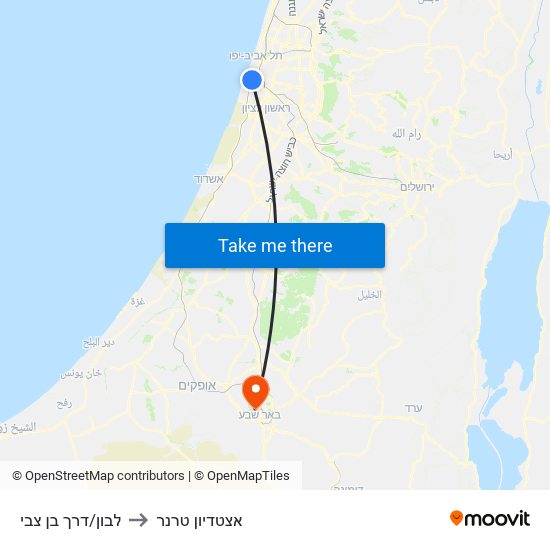 לבון/דרך בן צבי to אצטדיון טרנר map