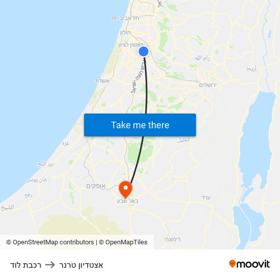 רכבת לוד to אצטדיון טרנר map