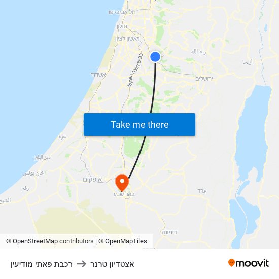 רכבת פאתי מודיעין to אצטדיון טרנר map