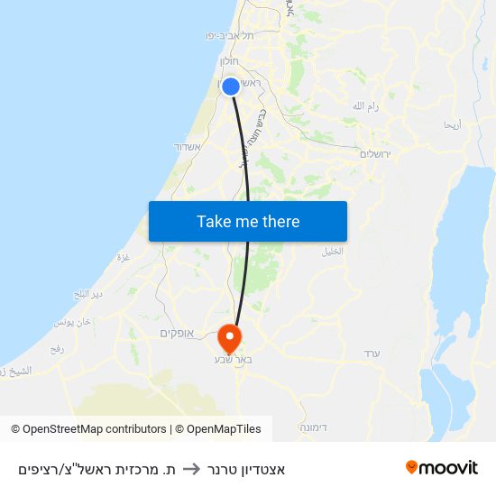 ת. מרכזית ראשל''צ/רציפים to אצטדיון טרנר map