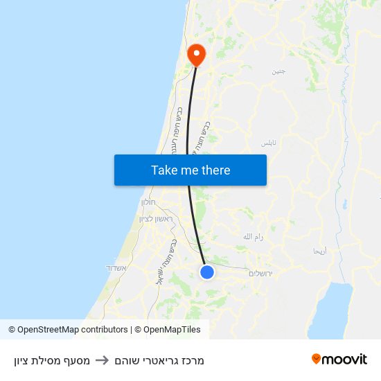 מסעף מסילת ציון to מרכז גריאטרי שוהם map