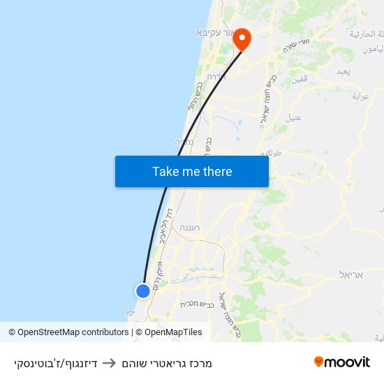 דיזנגוף/ז'בוטינסקי to מרכז גריאטרי שוהם map