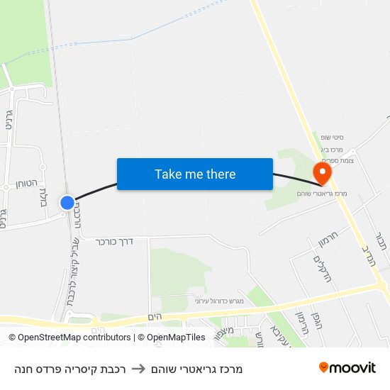 רכבת קיסריה פרדס חנה to מרכז גריאטרי שוהם map