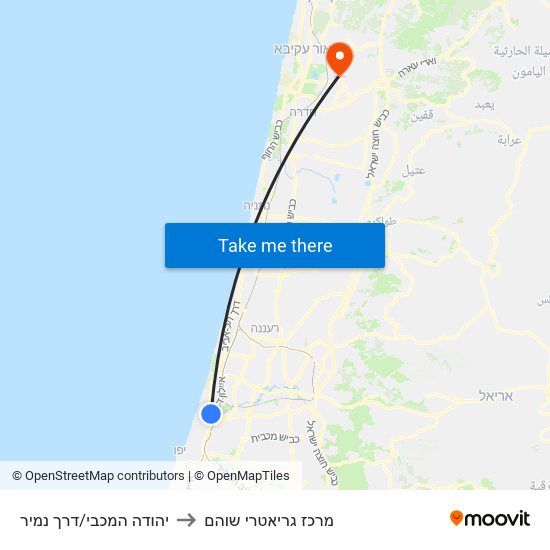 יהודה המכבי/דרך נמיר to מרכז גריאטרי שוהם map