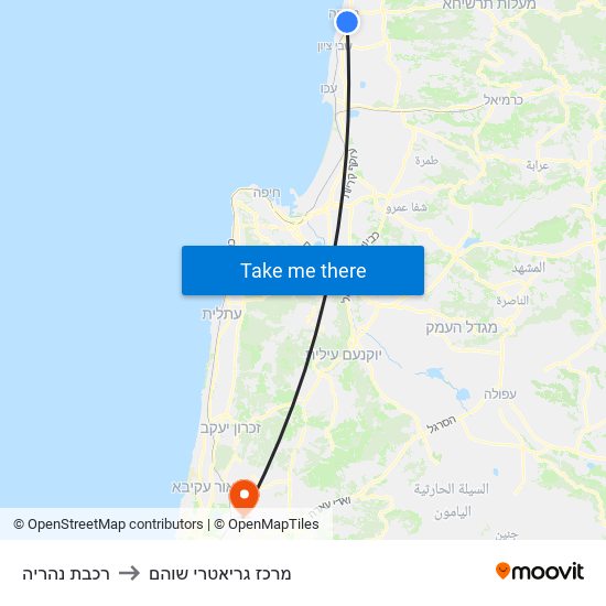 רכבת נהריה to מרכז גריאטרי שוהם map