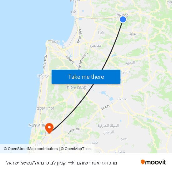 קניון לב כרמיאל/נשיאי ישראל to מרכז גריאטרי שוהם map