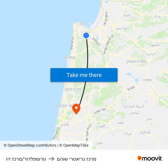 טרומפלדור/מרכז זיו to מרכז גריאטרי שוהם map