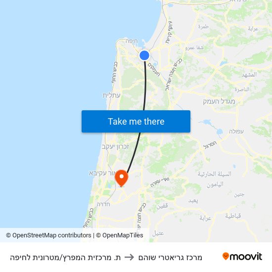 ת. מרכזית המפרץ/מטרונית לחיפה to מרכז גריאטרי שוהם map