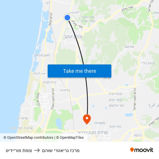 צומת פוריידיס to מרכז גריאטרי שוהם map