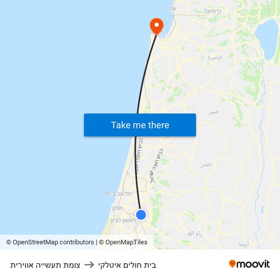 צומת תעשייה אווירית to בית חולים איטלקי map