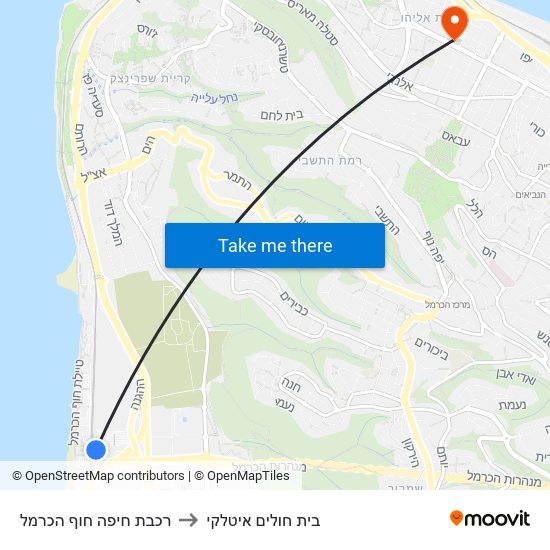 רכבת חיפה חוף הכרמל to בית חולים איטלקי map