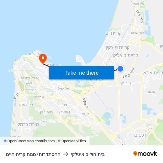 ההסתדרות/צומת קרית חיים to בית חולים איטלקי map