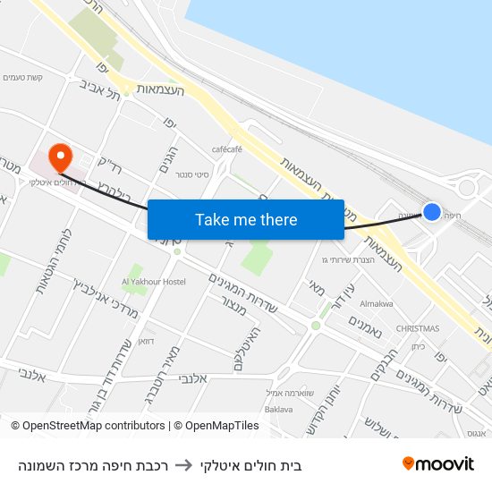 רכבת חיפה מרכז השמונה to בית חולים איטלקי map