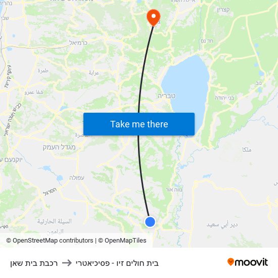 רכבת בית שאן to בית חולים זיו - פסיכיאטרי map