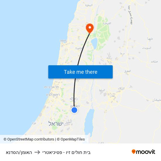 האומן/הסדנא to בית חולים זיו - פסיכיאטרי map