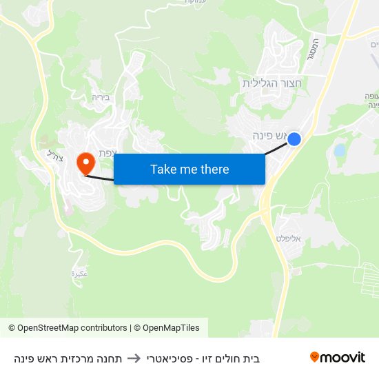 תחנה מרכזית ראש פינה to בית חולים זיו - פסיכיאטרי map