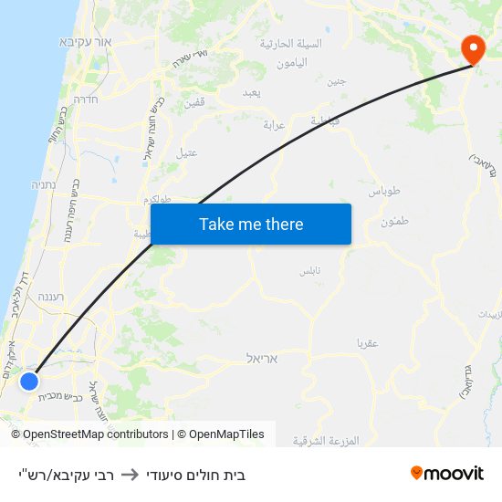 רבי עקיבא/רש''י to בית חולים סיעודי map