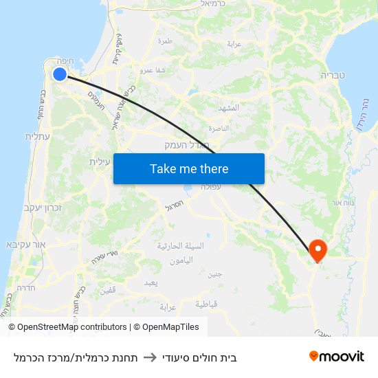 תחנת כרמלית/מרכז הכרמל to בית חולים סיעודי map