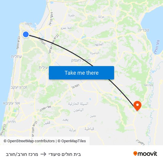 מרכז חורב/חורב to בית חולים סיעודי map