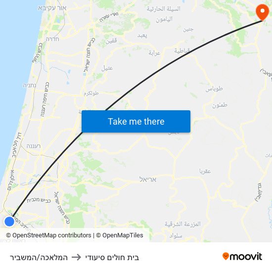 המלאכה/המשביר to בית חולים סיעודי map