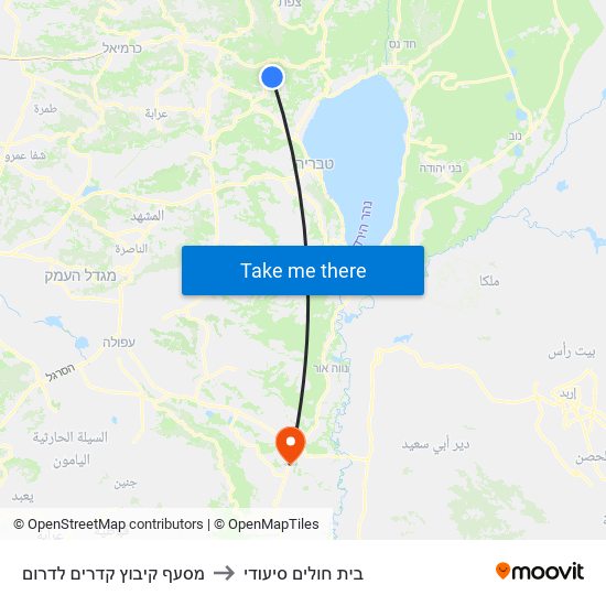 מסעף קיבוץ קדרים לדרום to בית חולים סיעודי map