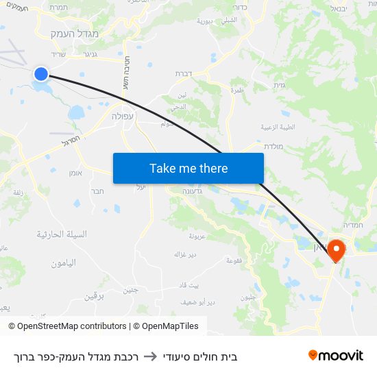 רכבת מגדל העמק-כפר ברוך to בית חולים סיעודי map