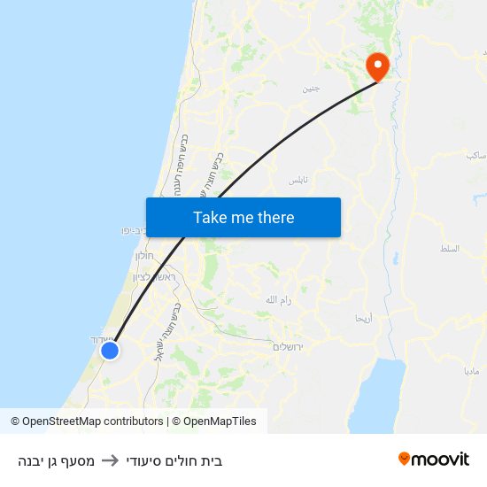 מסעף גן יבנה to בית חולים סיעודי map